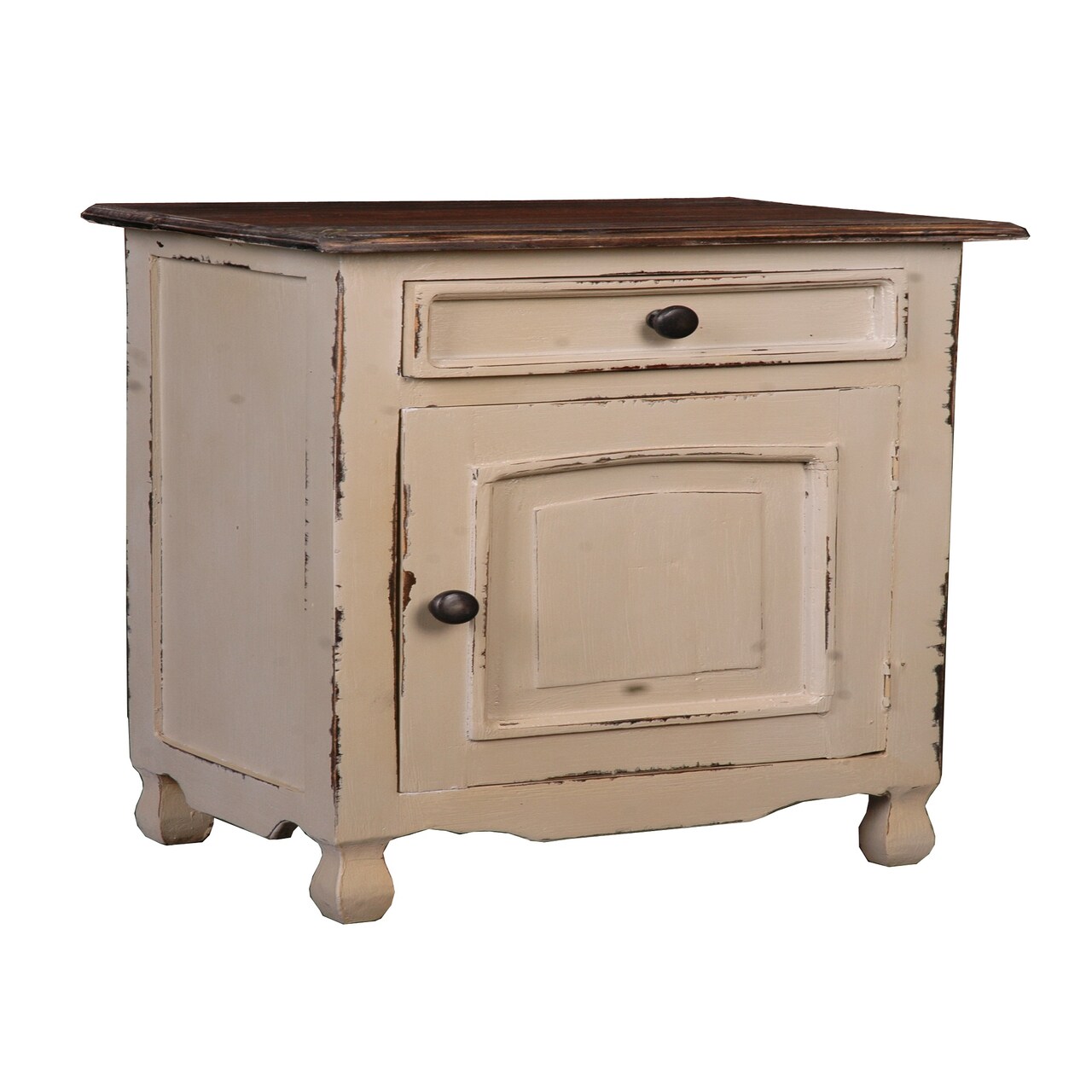 The Hamptons Collection 26.75” Beige and Brown Distressed Cottage Two Tone Storage Table